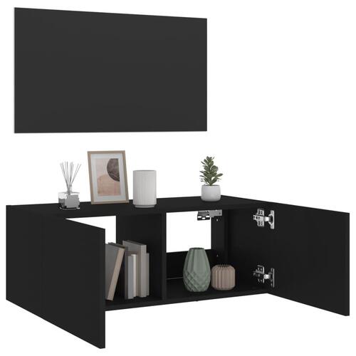 Væghængt tv-bord med LED-lys 80x35x31 cm sort