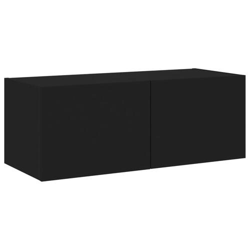 Væghængt tv-bord med LED-lys 80x35x31 cm sort