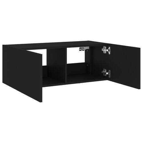 Væghængt tv-bord med LED-lys 80x35x31 cm sort