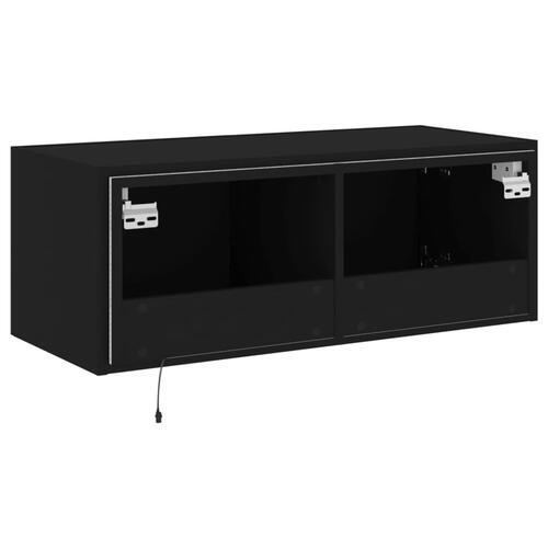 Væghængt tv-bord med LED-lys 80x35x31 cm sort