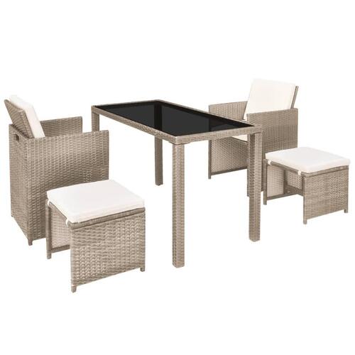Udendørs spisebordssæt 5 dele med hynder polyrattan beige