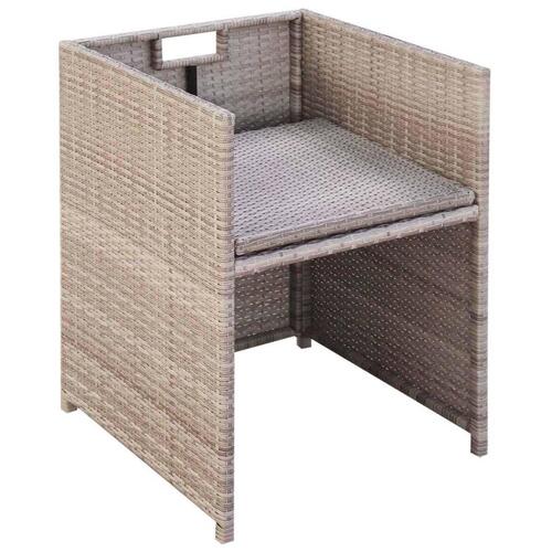 Udendørs spisebordssæt 5 dele med hynder polyrattan beige