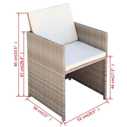 Udendørs spisebordssæt 5 dele med hynder polyrattan beige