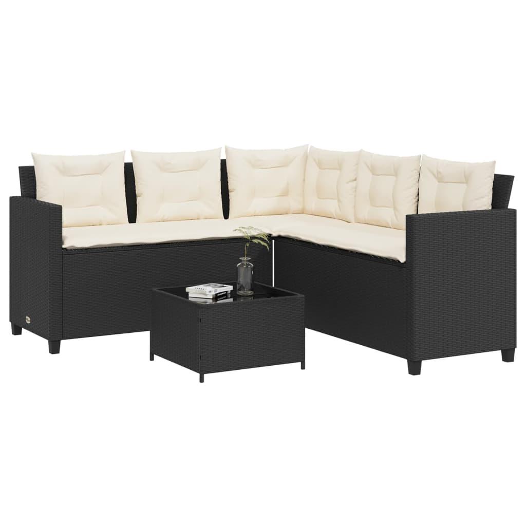 Havesofa med bord og hynder L-formet polyrattan sort billede