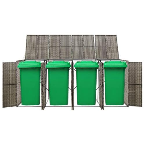 Firdobbelt skraldespandsskjuler 274x80x117 cm polyrattan grå