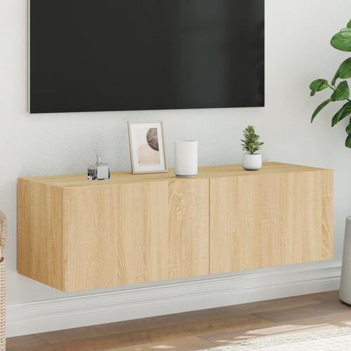 Væghængt tv-bord med LED-lys 100x35x31 cmsonoma-eg