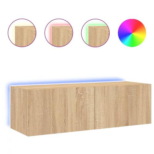 Væghængt tv-bord med LED-lys 100x35x31 cmsonoma-eg