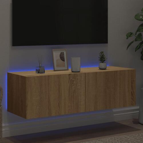 Væghængt tv-bord med LED-lys 100x35x31 cmsonoma-eg