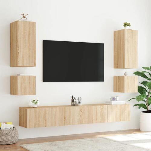 Væghængt tv-bord med LED-lys 100x35x31 cmsonoma-eg