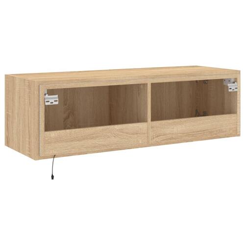Væghængt tv-bord med LED-lys 100x35x31 cmsonoma-eg