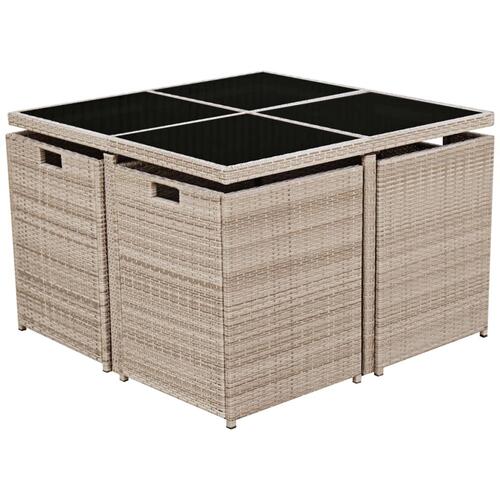 Udendørs spisebordssæt 9 dele med hynder polyrattan beige