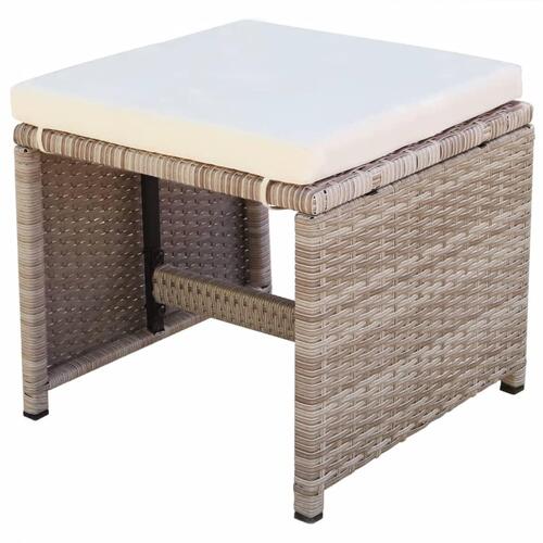 Udendørs spisebordssæt 9 dele med hynder polyrattan beige