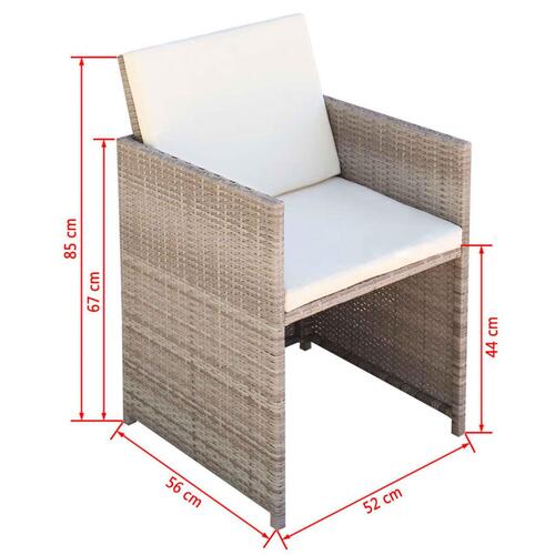 Udendørs spisebordssæt 9 dele med hynder polyrattan beige