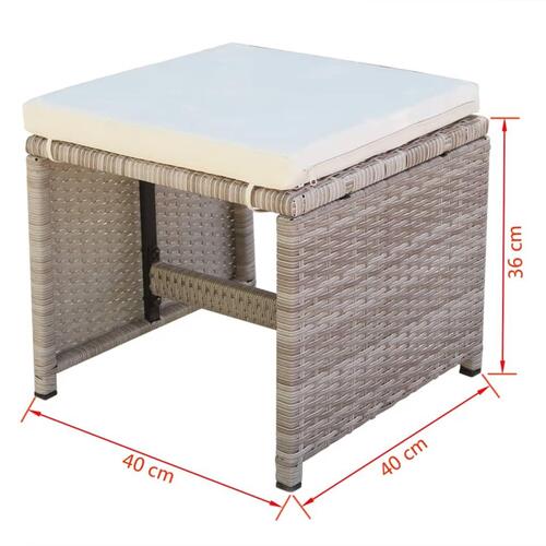 Udendørs spisebordssæt 9 dele med hynder polyrattan beige