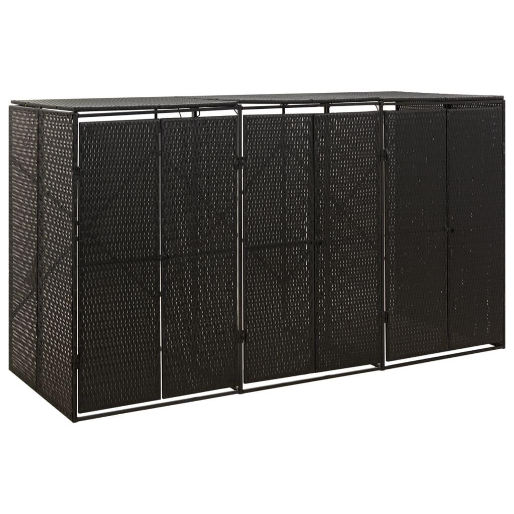 Tredobbelt skraldespandsskjuler 207x80x117 cm polyrattan sort
