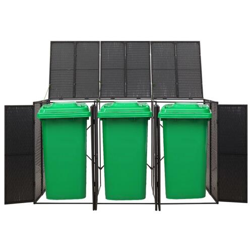 Tredobbelt skraldespandsskjuler 207x80x117 cm polyrattan sort