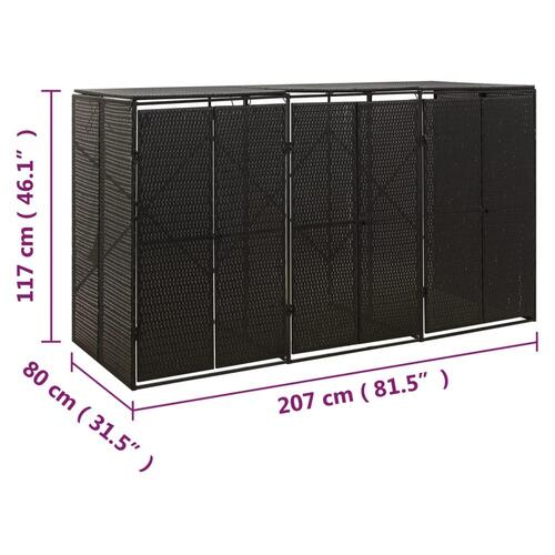 Tredobbelt skraldespandsskjuler 207x80x117 cm polyrattan sort