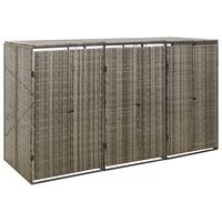 Tredobbelt skraldespandsskjuler 207x80x117 cm polyrattan grå