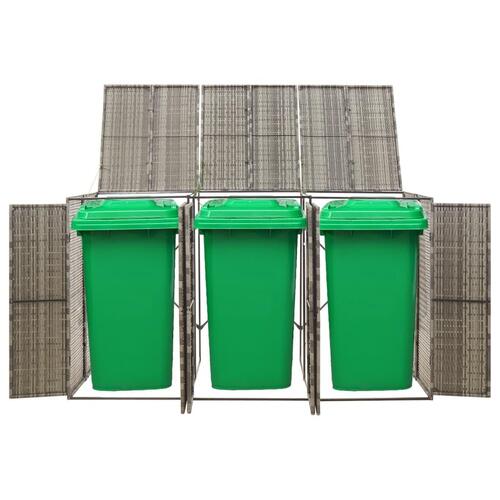 Tredobbelt skraldespandsskjuler 207x80x117 cm polyrattan grå