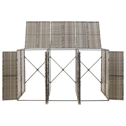 Tredobbelt skraldespandsskjuler 207x80x117 cm polyrattan grå