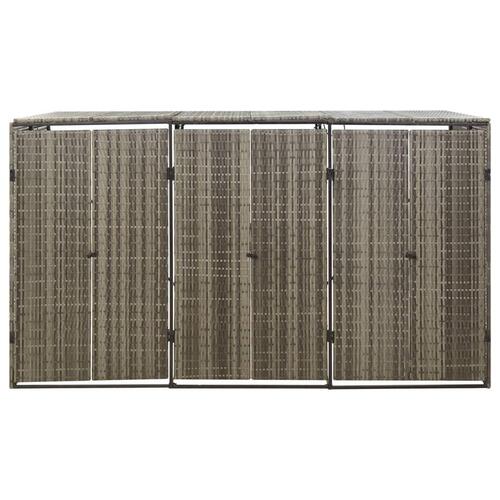 Tredobbelt skraldespandsskjuler 207x80x117 cm polyrattan grå