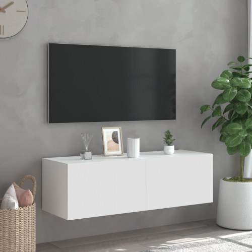 Væghængt tv-bord med LED-lys 100 x 35 x 31 cm - hvid