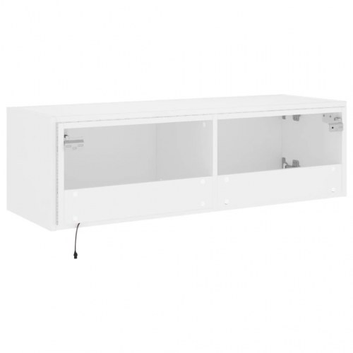Væghængt tv-bord med LED-lys 100 x 35 x 31 cm - hvid