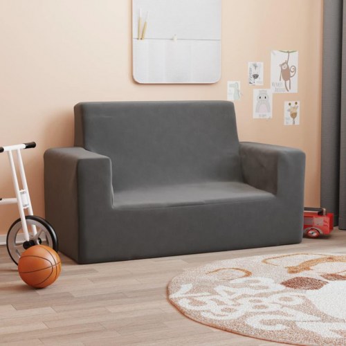 2-personers sofa til børn blødt plys antracitgrå