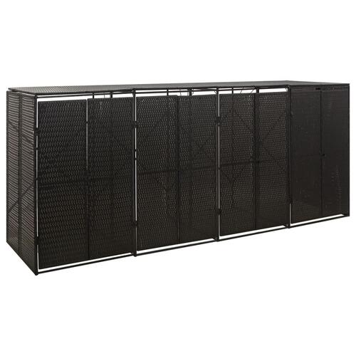 Firdobbelt skraldespandsskjuler 274x80x117 cm polyrattan sort