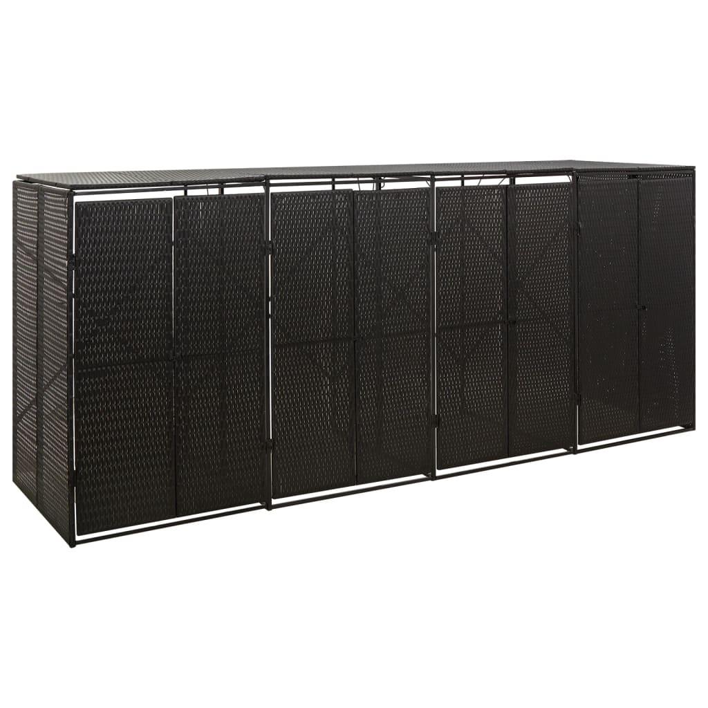 Firdobbelt skraldespandsskjuler 274x80x117 cm polyrattan sort