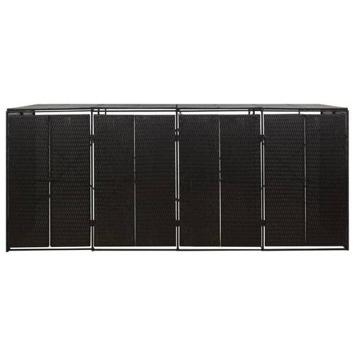 Firdobbelt skraldespandsskjuler 274x80x117 cm polyrattan sort