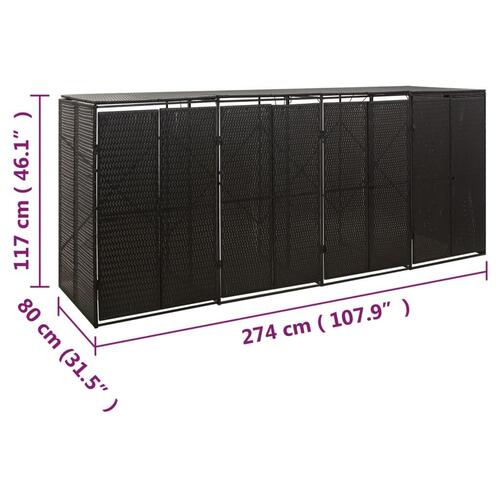 Firdobbelt skraldespandsskjuler 274x80x117 cm polyrattan sort