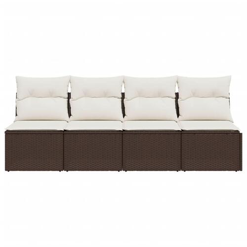 4-personers havesofa med hynder polyrattan brun