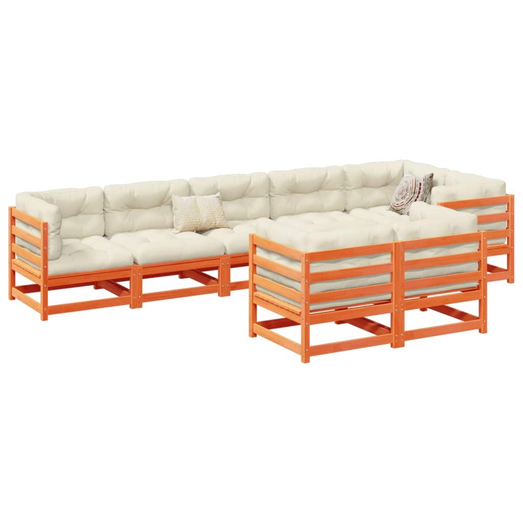 Sofasæt til haven 8 dele med hynder massivt fyr gyldenbrun