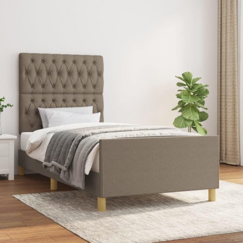 Sengeramme med sengegavl 90×200 cm - stof, gråbrun