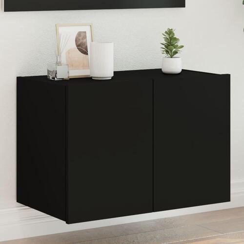 Væghængt tv-bord med LED-lys 60x35x41 cm sort