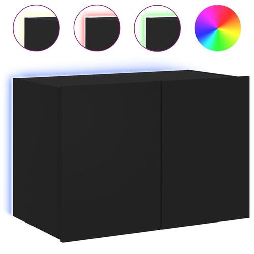 Væghængt tv-bord med LED-lys 60x35x41 cm sort