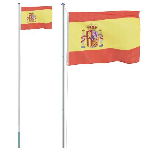 Spanien flag og flagstang 6,23 m aluminium