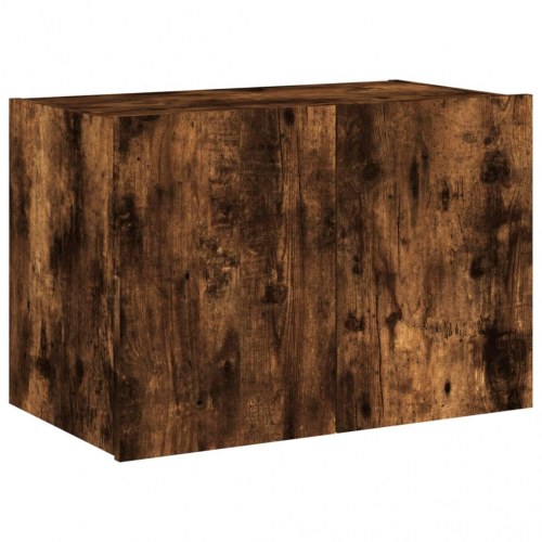 Væghængt tv-bord med LED-lys 60 x 35 x 41 cm - røget egetræsfarve