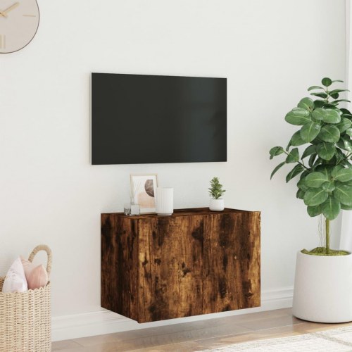 Væghængt tv-bord med LED-lys 60 x 35 x 41 cm - røget egetræsfarve