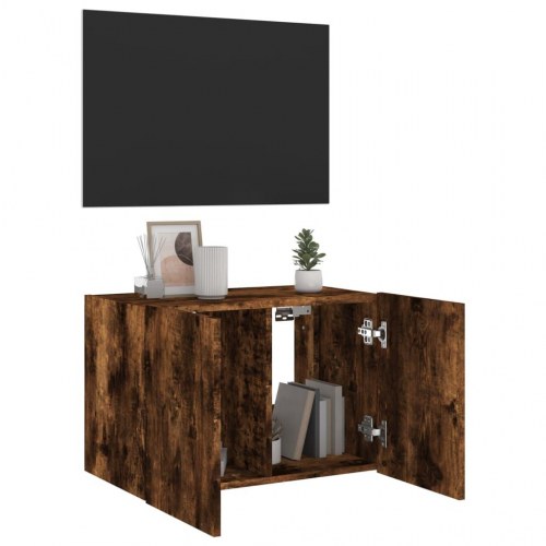 Væghængt tv-bord med LED-lys 60 x 35 x 41 cm - røget egetræsfarve
