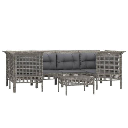 Loungesæt til haven 7 dele med hynder polyrattan grå