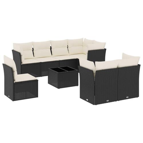 Sofasæt til haven 9 dele med hynder polyrattan sort