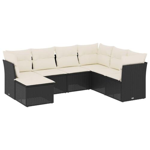 Sofasæt til haven 7 dele med hynder polyrattan sort