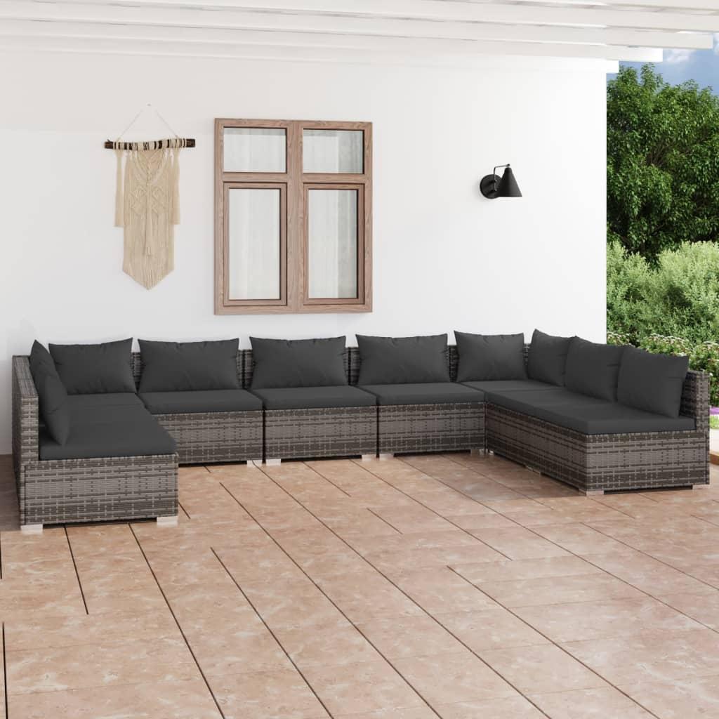 Loungesæt til haven 9 dele med hynder polyrattan grå billede