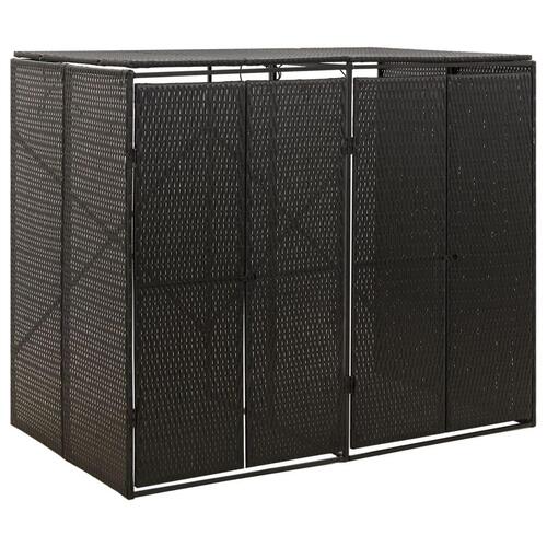 Dobbelt skraldespandsskjuler 140x80x117 cm polyrattan sort