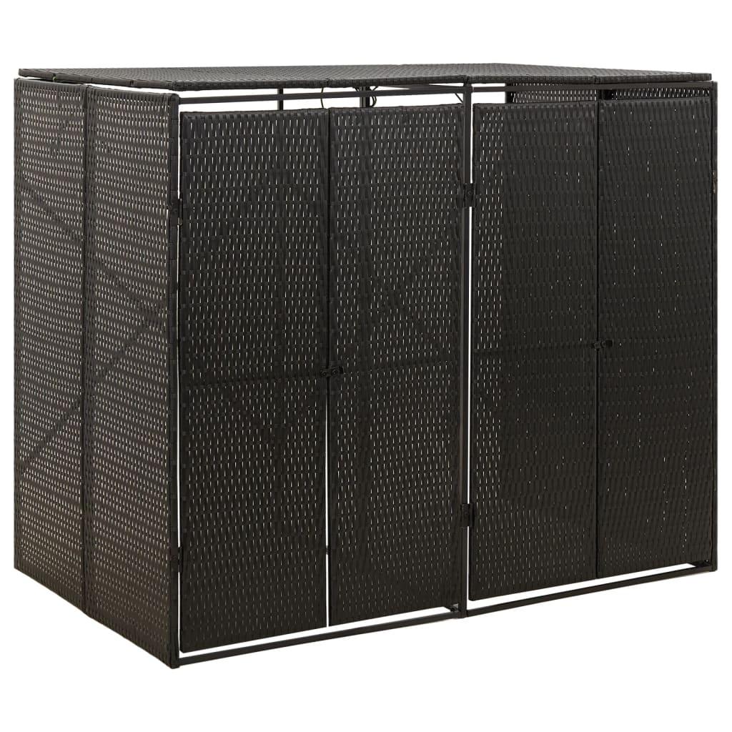 Dobbelt skraldespandsskjuler 140x80x117 cm polyrattan sort