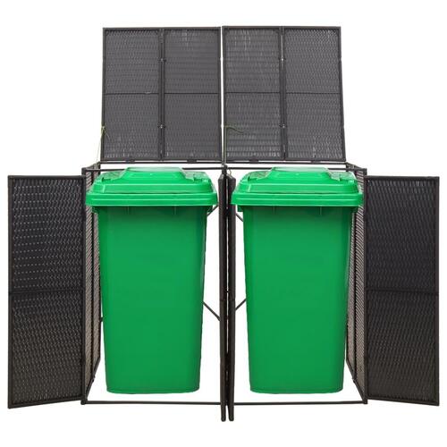 Dobbelt skraldespandsskjuler 140x80x117 cm polyrattan sort