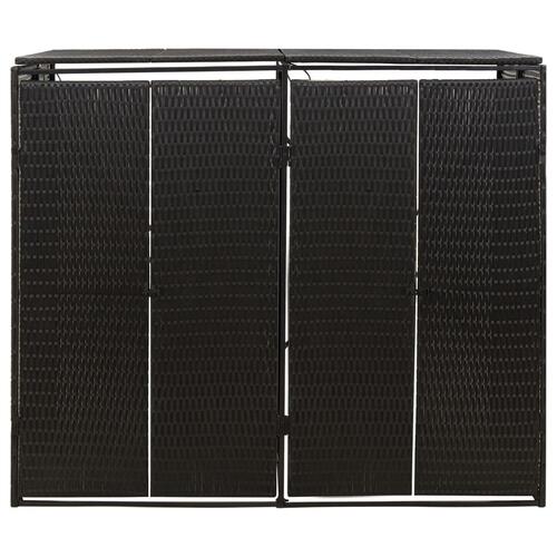 Dobbelt skraldespandsskjuler 140x80x117 cm polyrattan sort