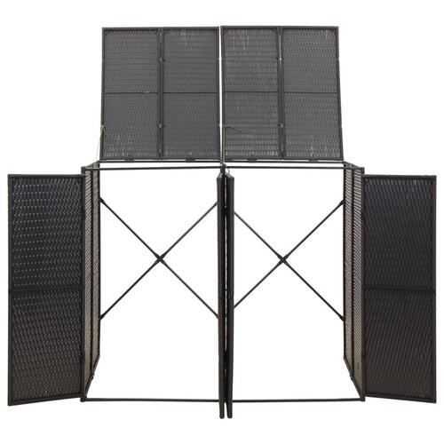 Dobbelt skraldespandsskjuler 140x80x117 cm polyrattan sort
